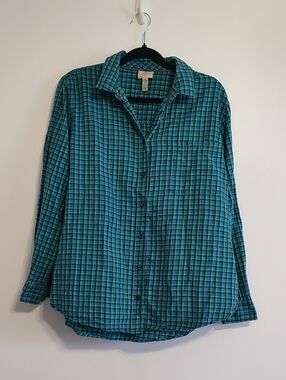 St. John's Bay Teal Plaid Long-Sleeve Button-Down Shirt